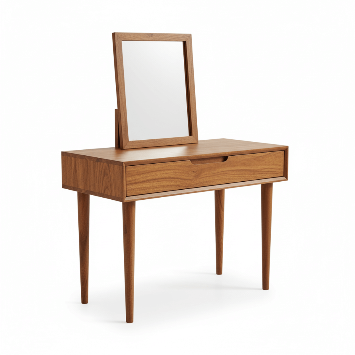 Drevik Mid-Century Modern Wooden Dressing Table with Mirror